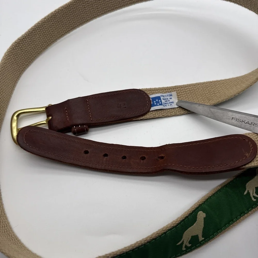 Preston Leather Products Canvas Belt Green Retriever Dog Labrador Size 42 USA